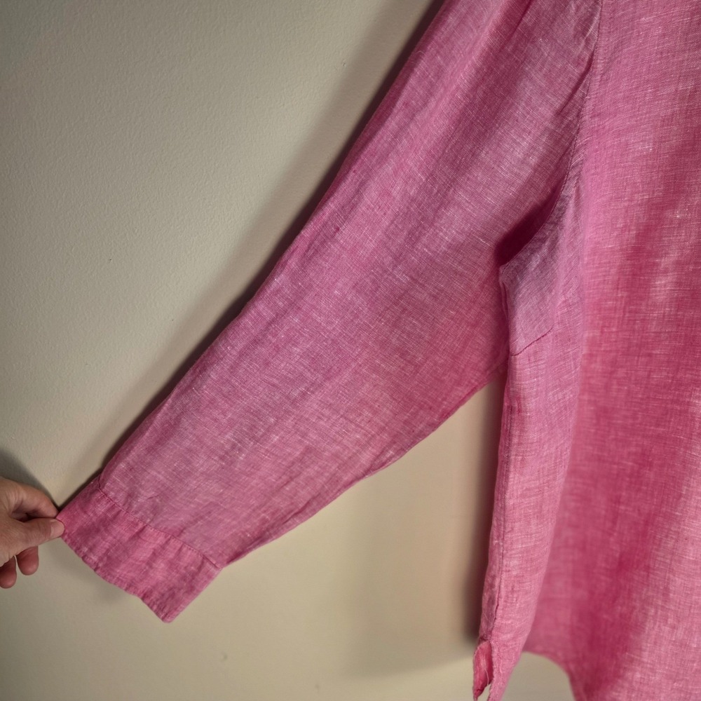 Sigrid Olsen Linen Henley Top Womens 2X Pink Roll Tab Sleeve Summer Coastal - Picture 4 of 12
